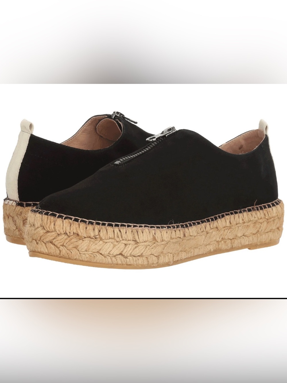 Eric Michael Black Suede Espadrille Platform Slip-On with Top Zip Size 38/7.5